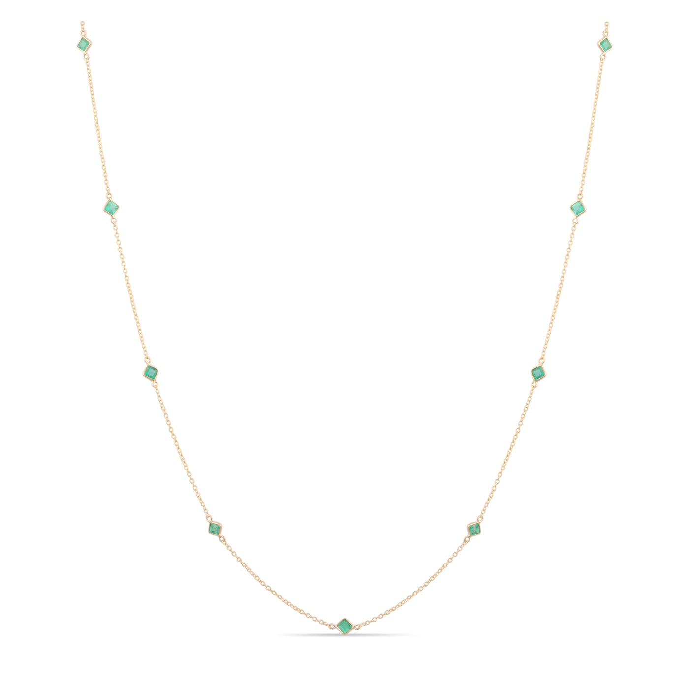 Gemstone Princess-Cut Station Necklace In 18K Yellow Gold