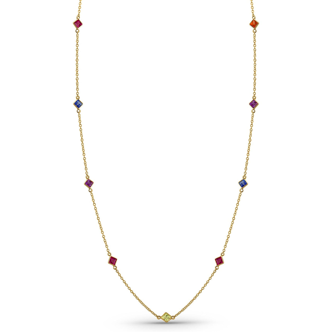 18K Gold Multicolor Princess Cut Station Necklace – Fin Collection
