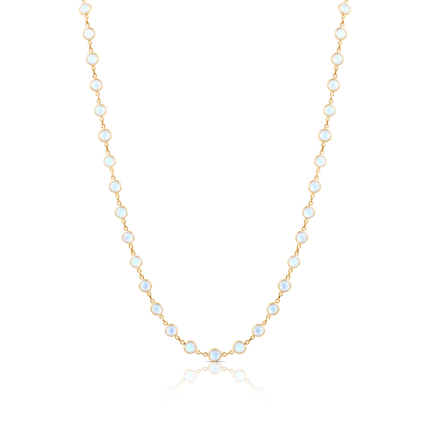 Rainbow Moonstone Round Necklace In 18K Yellow Gold