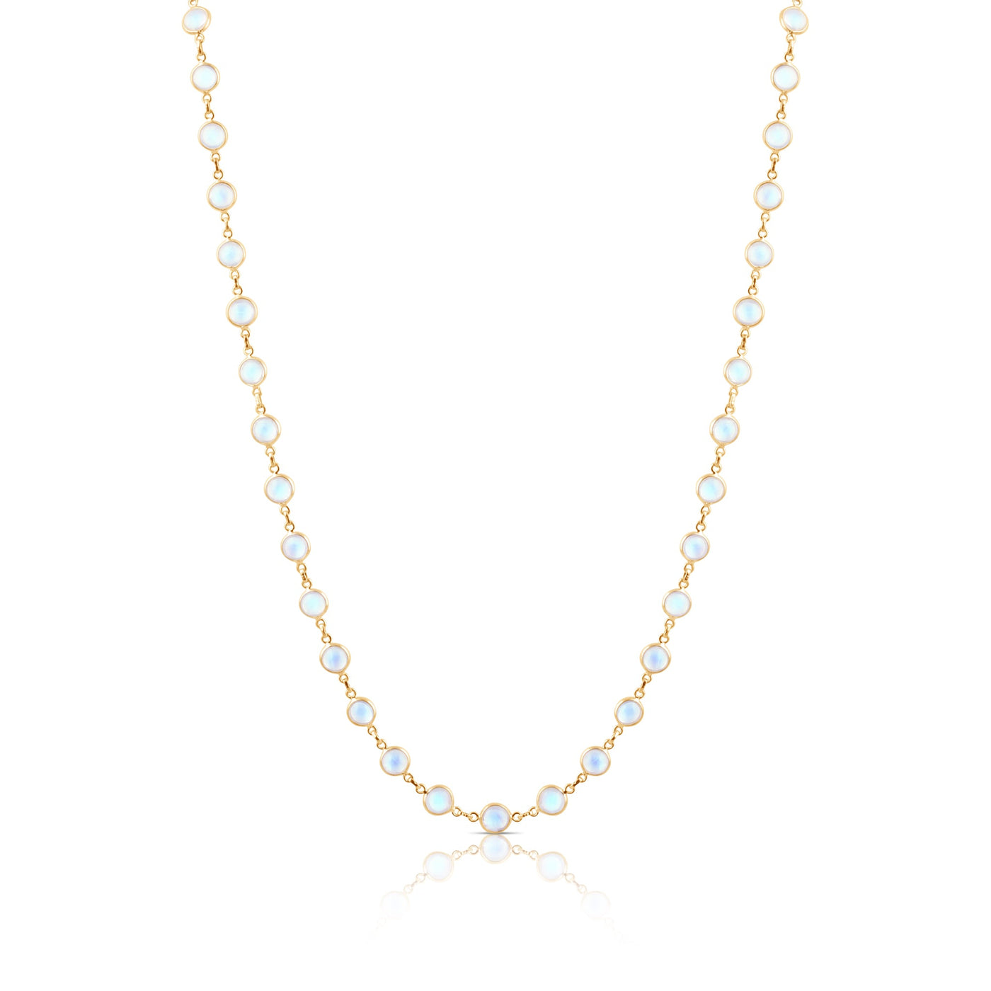 18K Yellow Gold Rainbow Moonstone Round Necklace by Tresor Collection