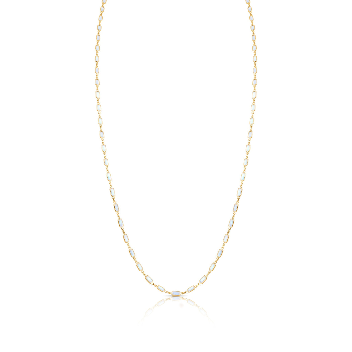18K Yellow Gold Rainbow Moonstone Rectangle Necklace by Tresor Collection 18K gold chain necklace flatlay – minimalist fine jewelry handcrafted by Tresor Collection