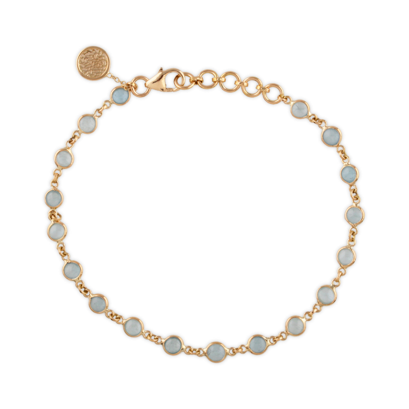 Aquamarine Round Link to Link Bracelet In 18K Yellow Gold