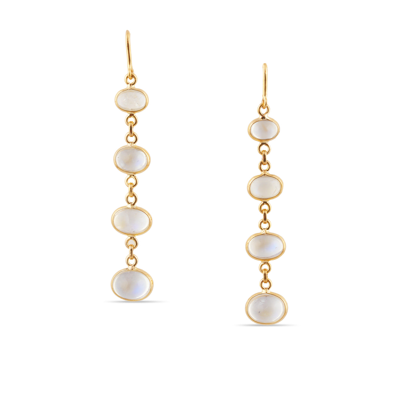 Rainbow Moonstone Oval Earring In 18K Yellow Gold