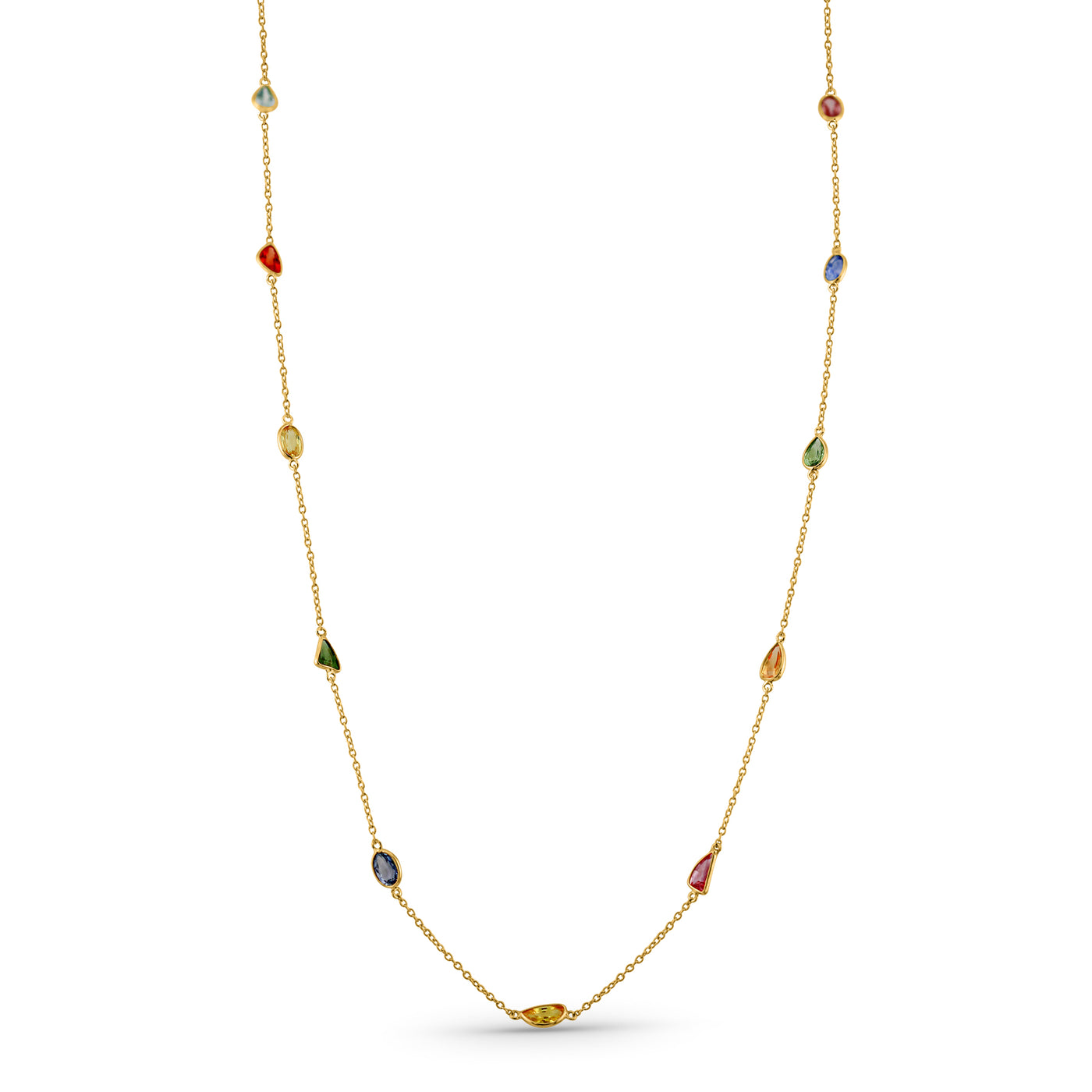 Multicolor Stone Mix Shape Necklace In 18K Yellow Gold