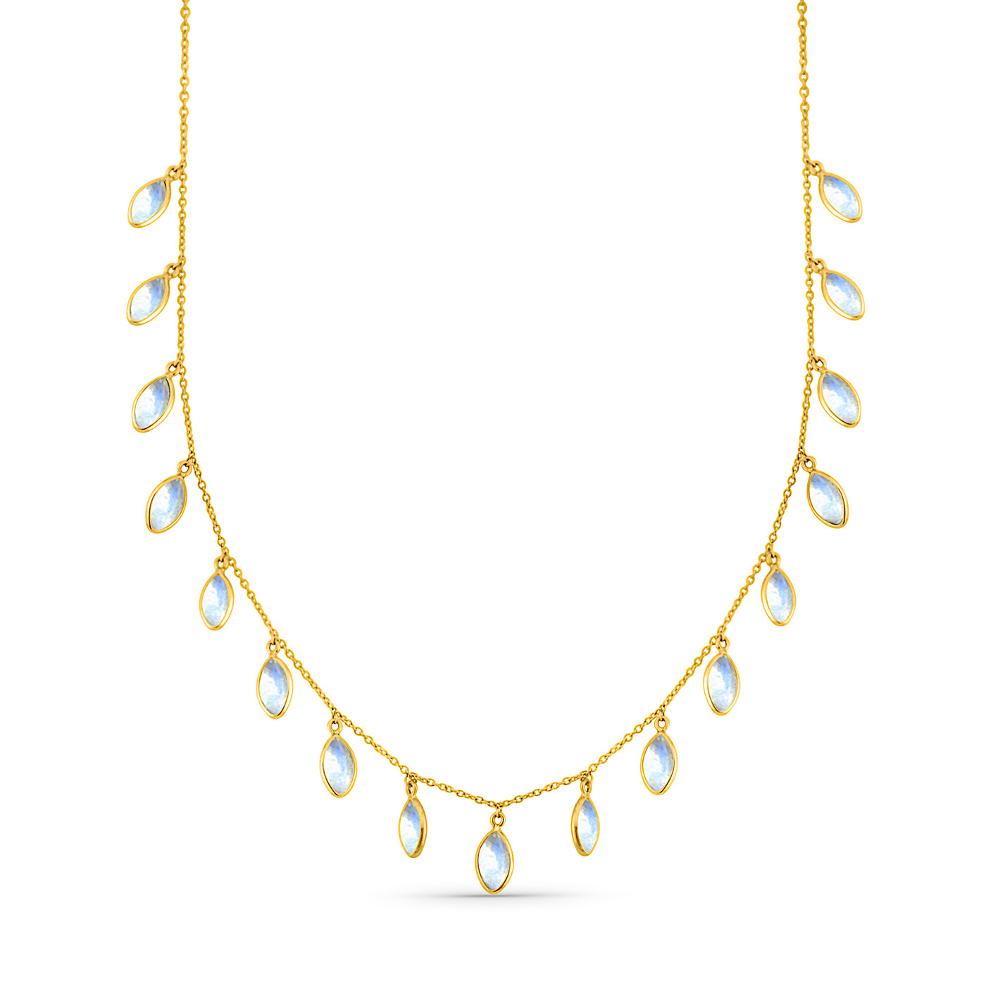 Rainbow Moonstone Marquise Necklace In 18K Yellow Gold