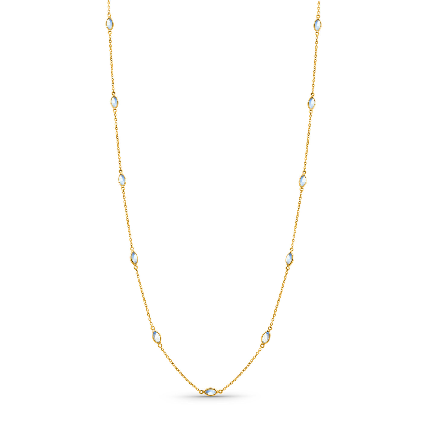 Rainbow Moonstone Marquise Necklace In 18K Yellow Gold