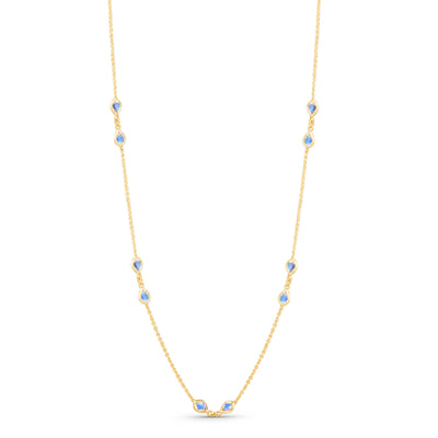 Rainbow Moonstone Pear Shope Necklace In 18K Yellow Gold