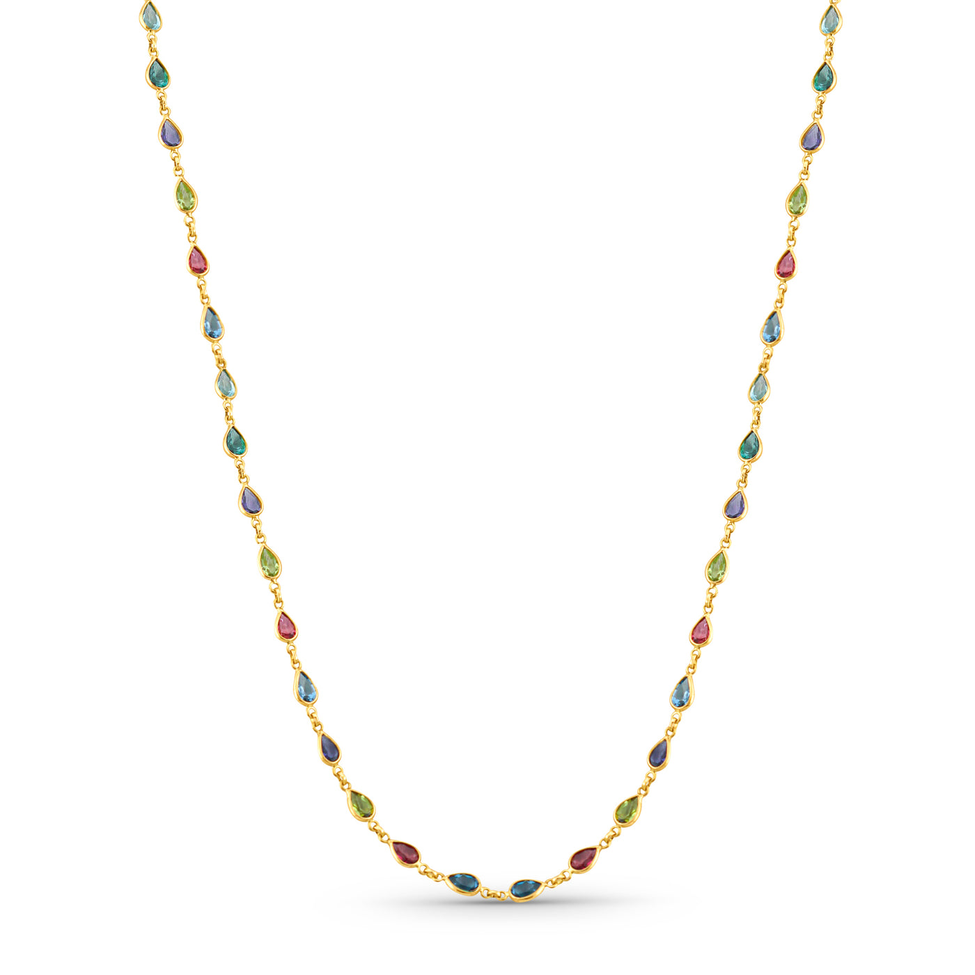 Multicolor Stone Pear Shape Necklace In 18K Yellow Gold