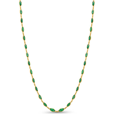 18K gold emerald marquise statement necklace – luxury Green emerald necklace front view – showcasing the elegant design with vibrant green emerald stones.