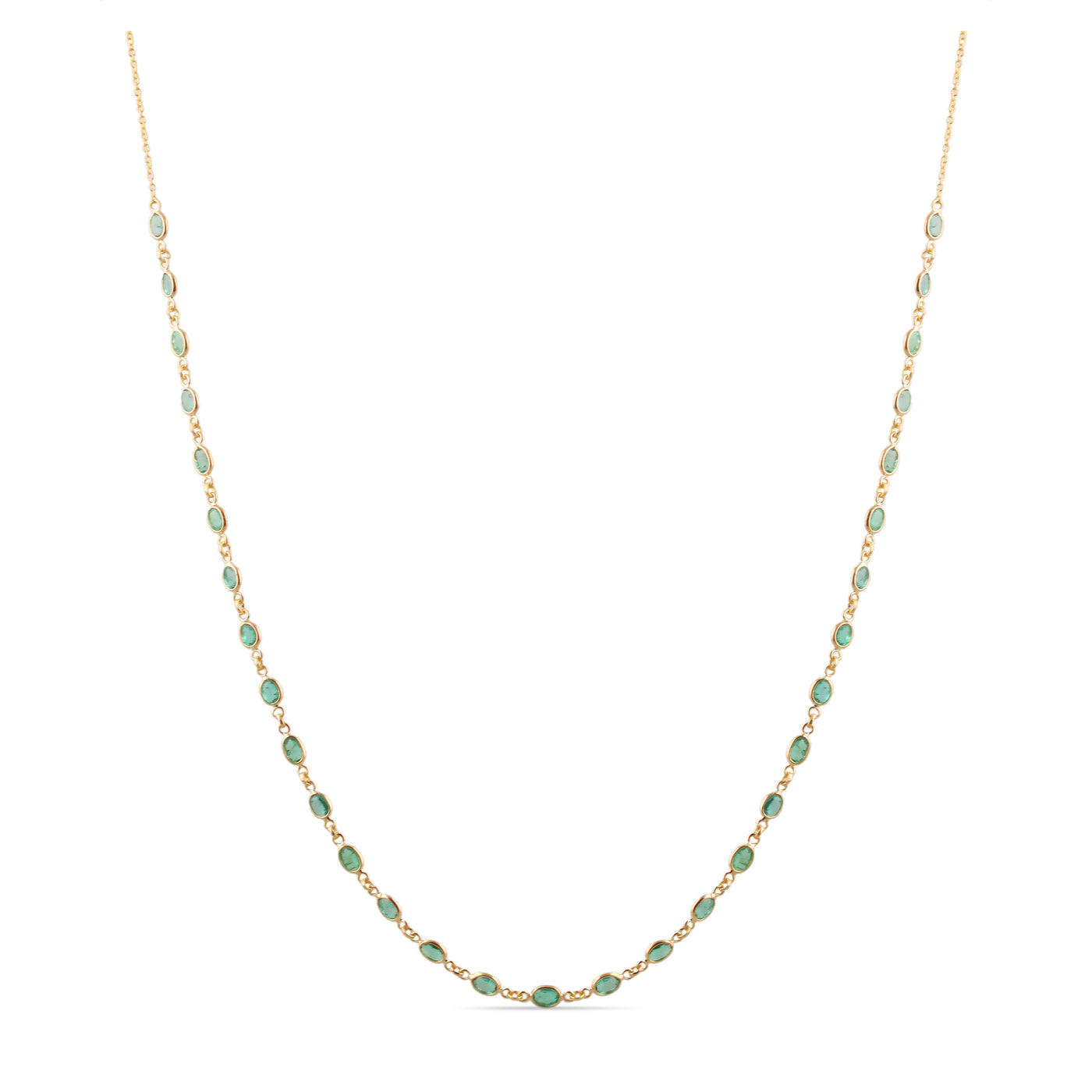 Emerald Oval Necklace In 18K Yellow Gold