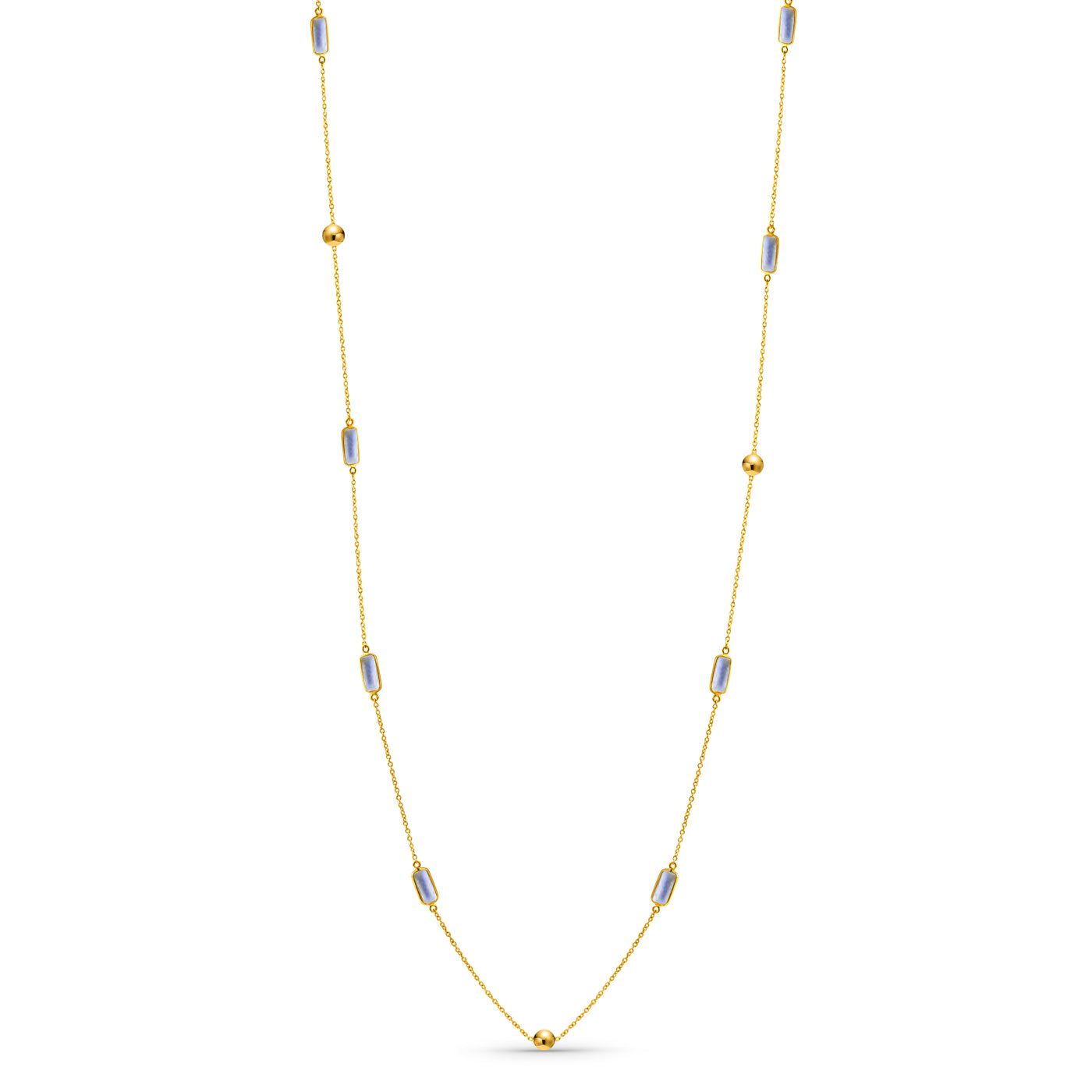 Rainbow Moonstone Rectangle Necklace In 18K Yellow Gold