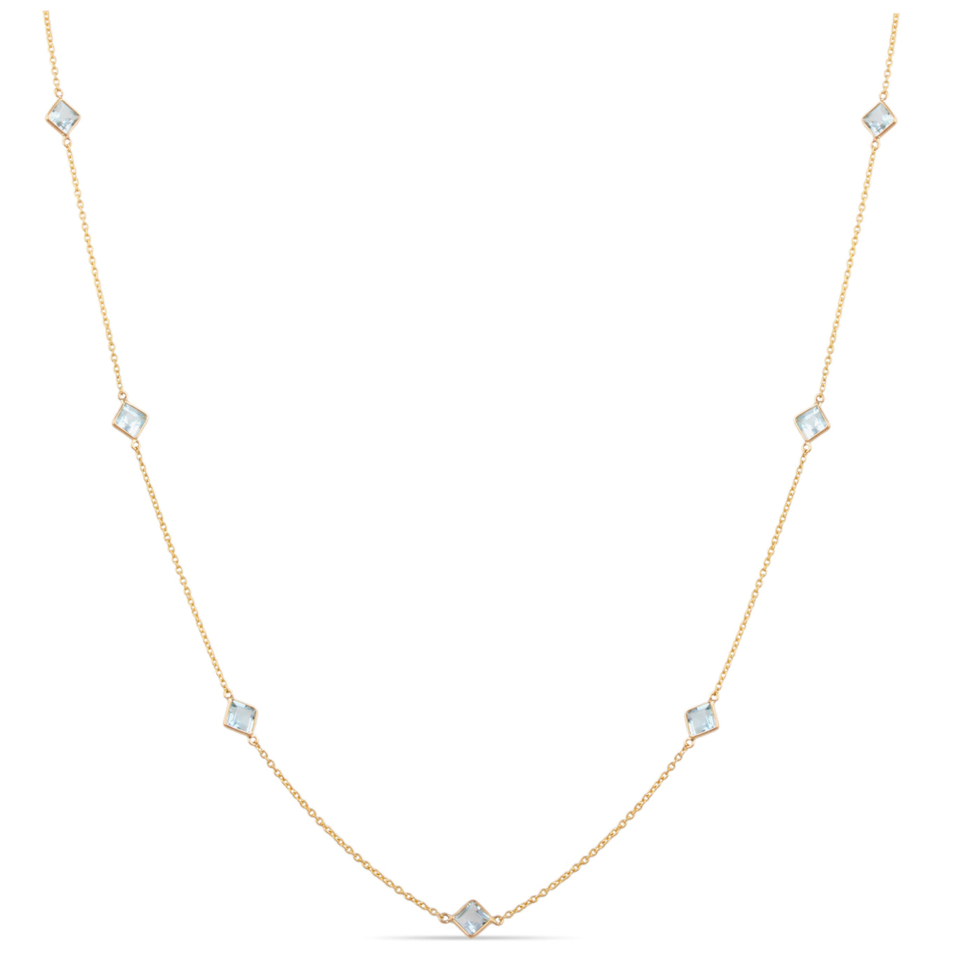 Aquamarine Square Necklace In 18K Yellow Gold
