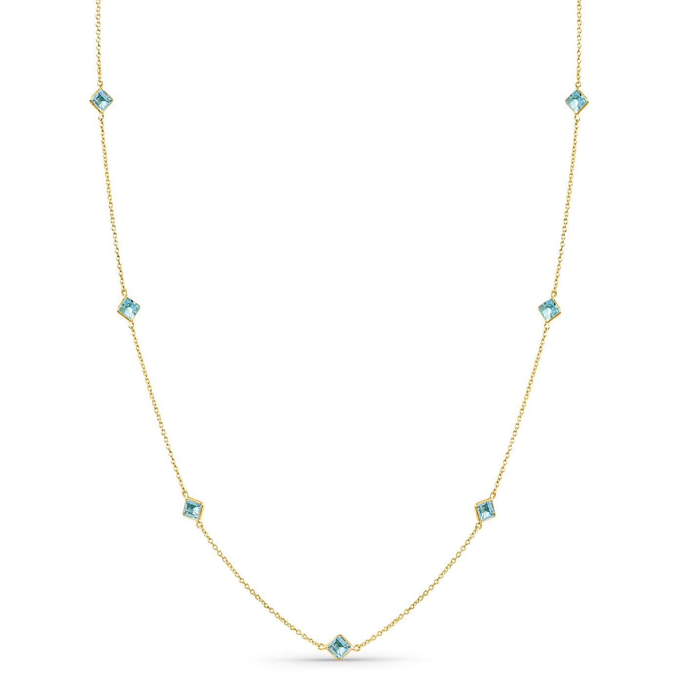 Aquamarine Square Necklace In 18K Yellow Gold