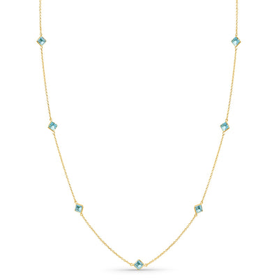 Aquamarine Square Necklace In 18K Yellow Gold