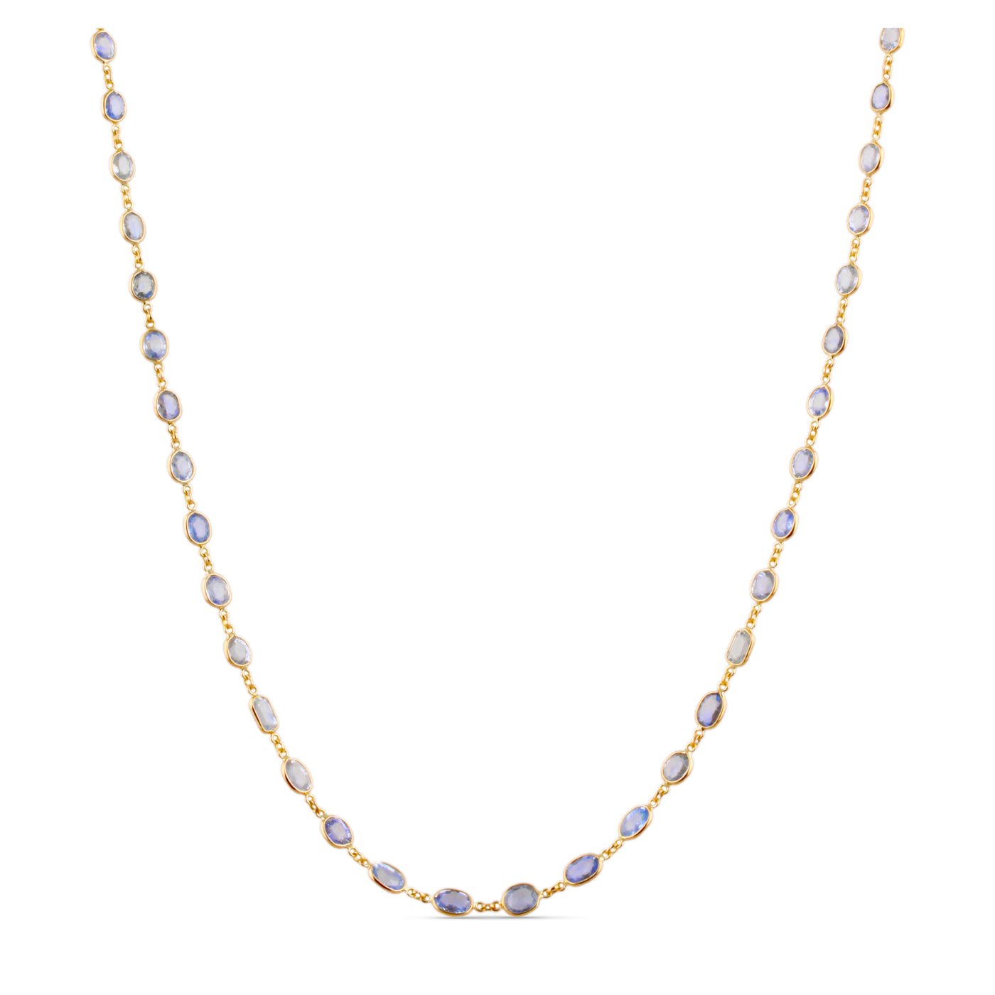 Blue Sapphire Mix Shape Link to Link Necklace In 18K Yellow Gold