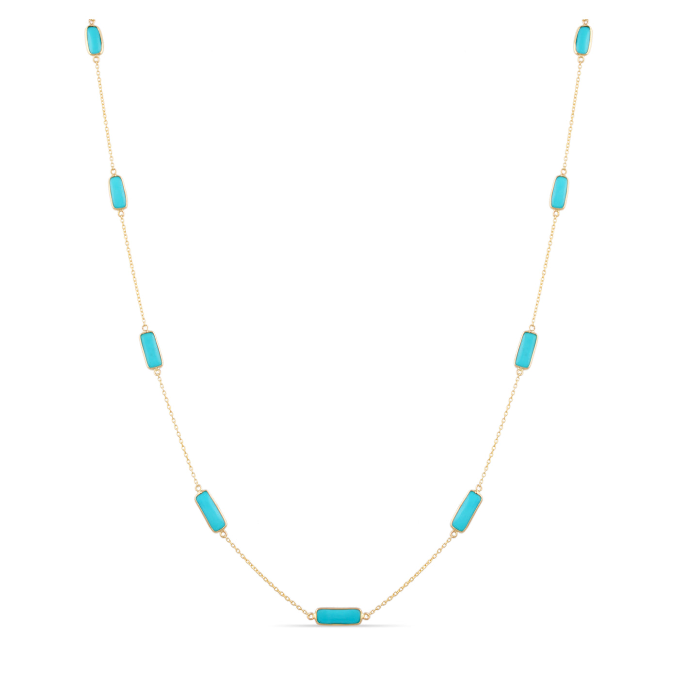 Turquoise Rectagnle Necklace In 18K Yellow Gold