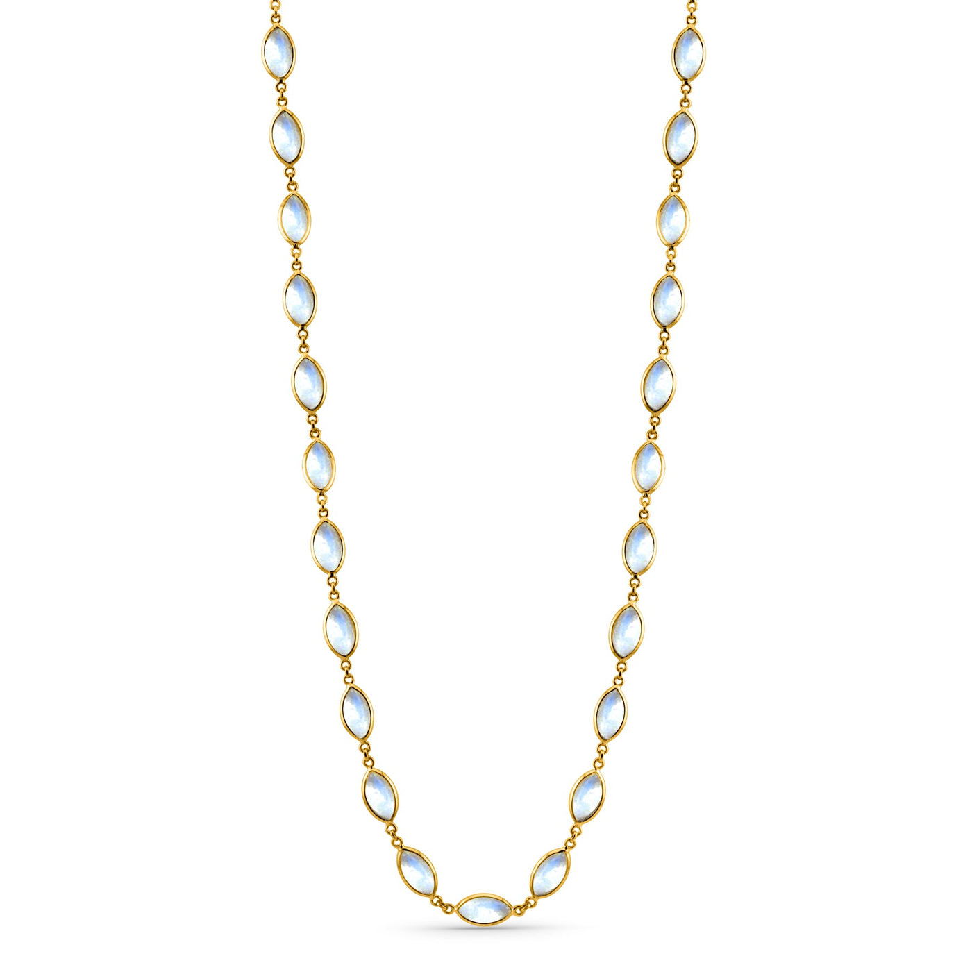 Luxury 18K Gold Rainbow Moonstone necklace 18K gold necklace flatlay – luxury fine jewelry by Tresor Collection