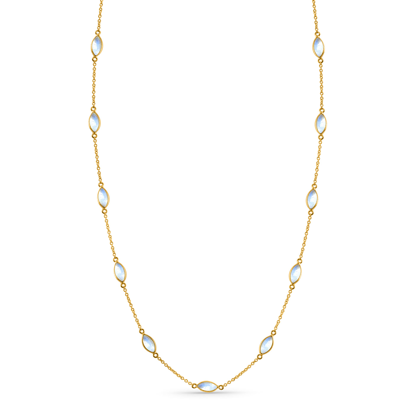 Rainbow Moonstone Marquise Necklace In 18K Yellow Gold