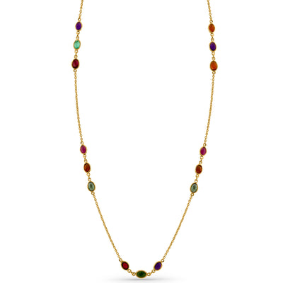 18K gold multicolor oval gemstone necklace – luxury design