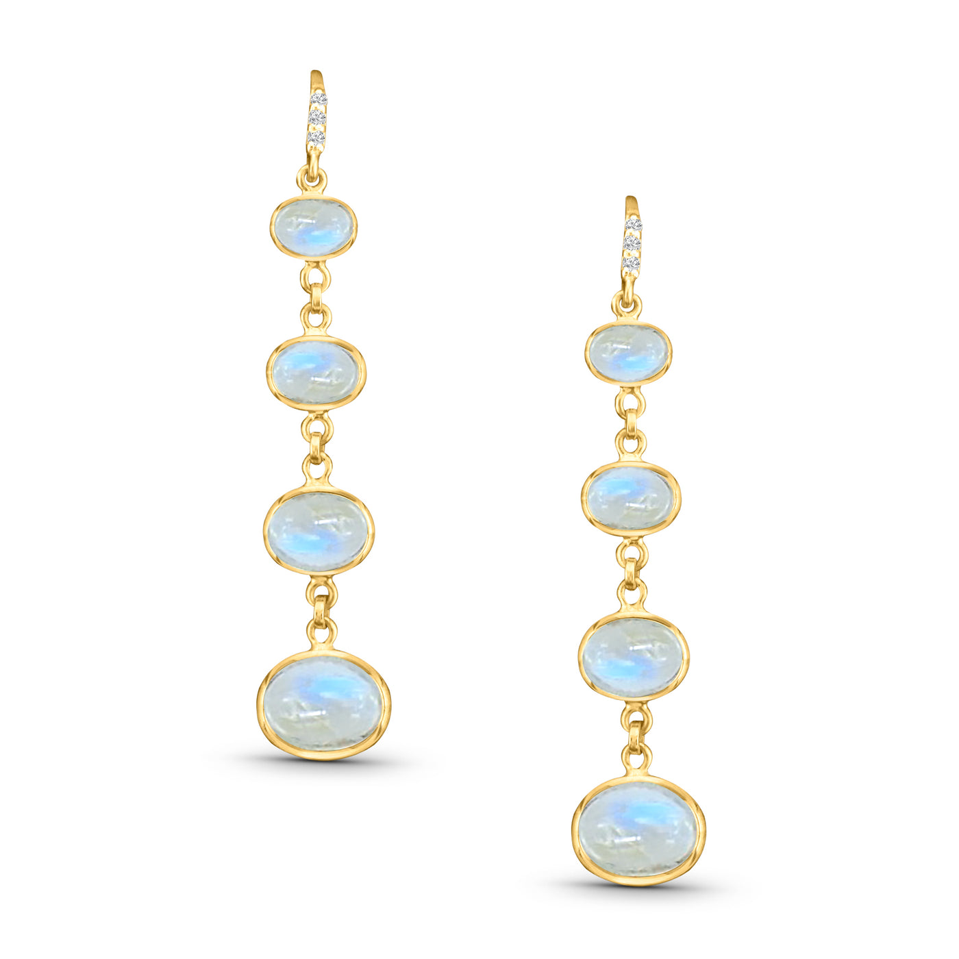 Rainbow Moonstone Oval & Diamond Earring In 18K Yellow Gold