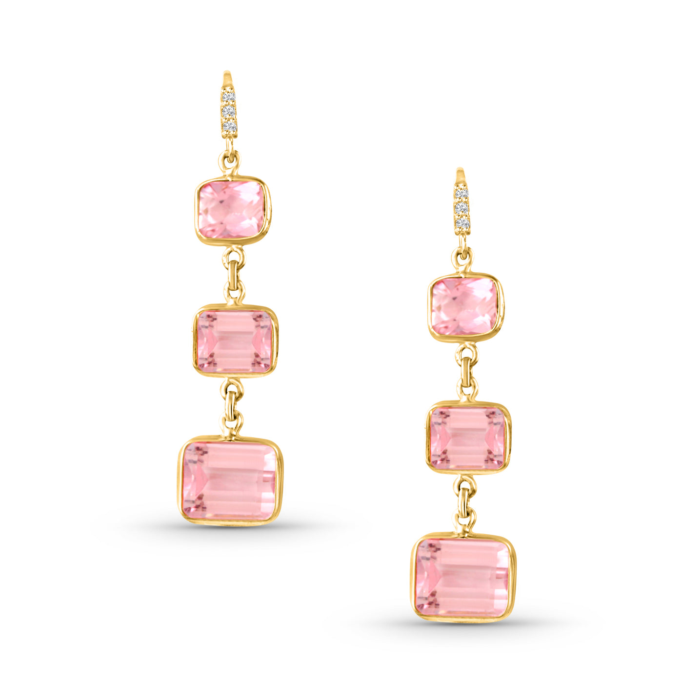 Pink Tourmaline Rectangle Earring In 18K Yellow Gold