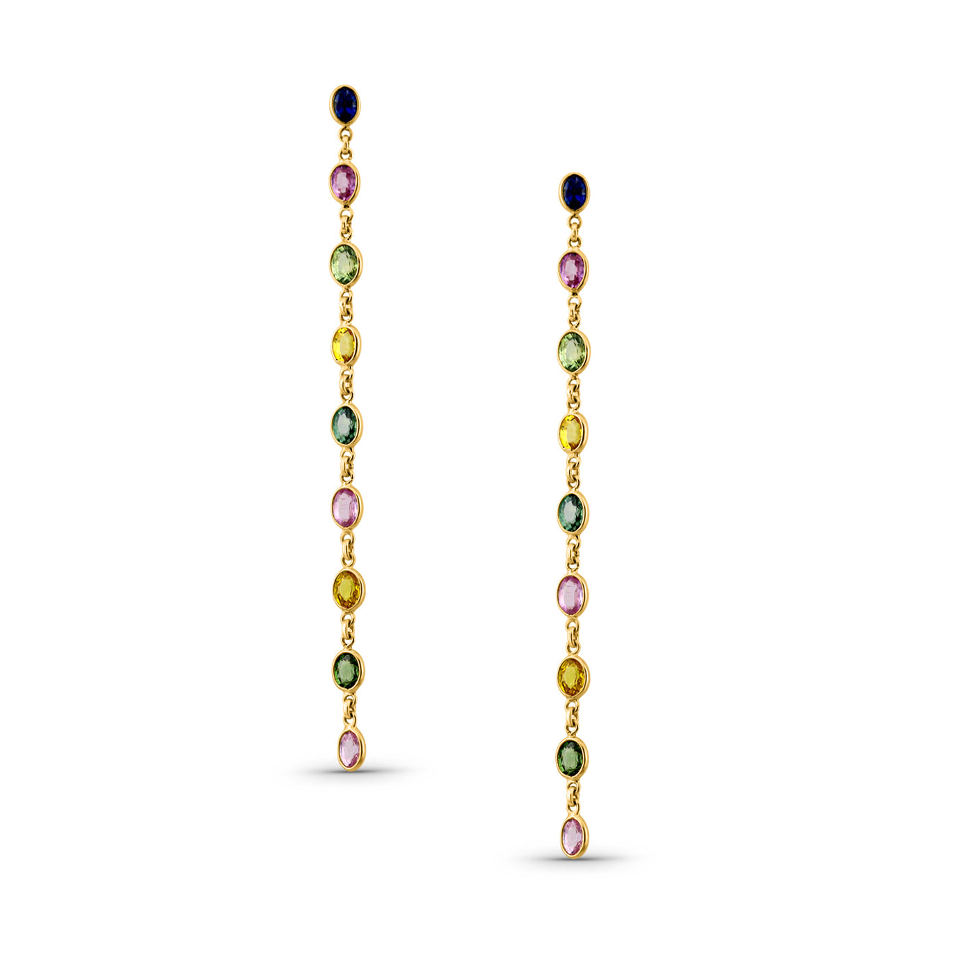 Multi Sapphire Oval Earring In 18K Yellow Gold