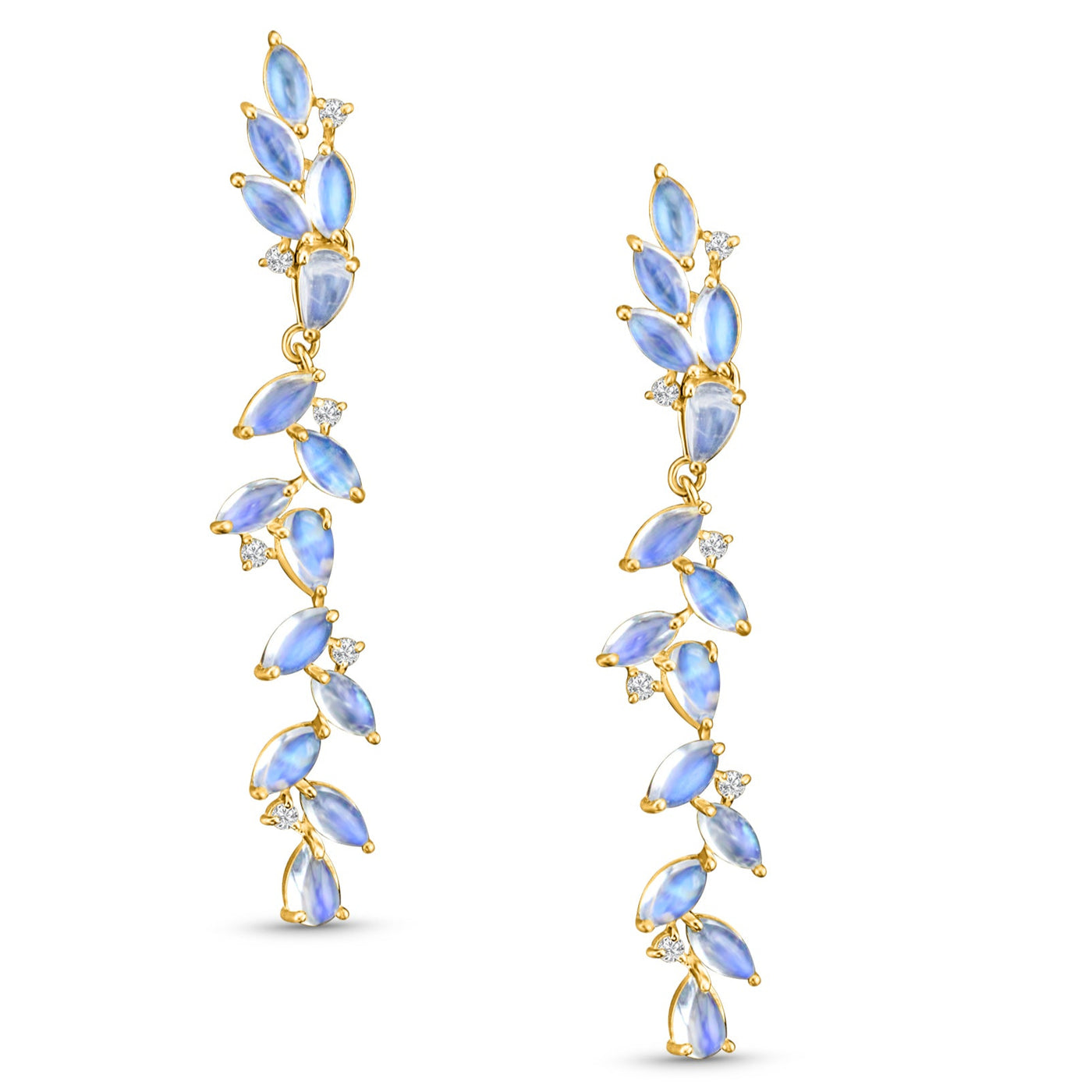 Rainbow Moonstone Pear Shape Earring In 18K Yellow Gold - Tresor Collection Dangle-style 18K gold Rainbow Moonstone earrings – elegant handcrafted jewelry for refined taste.