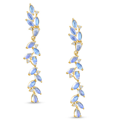 Rainbow Moonstone Pear Shape Earring In 18K Yellow Gold - Tresor Collection Dangle-style 18K gold Rainbow Moonstone earrings – elegant handcrafted jewelry for refined taste.