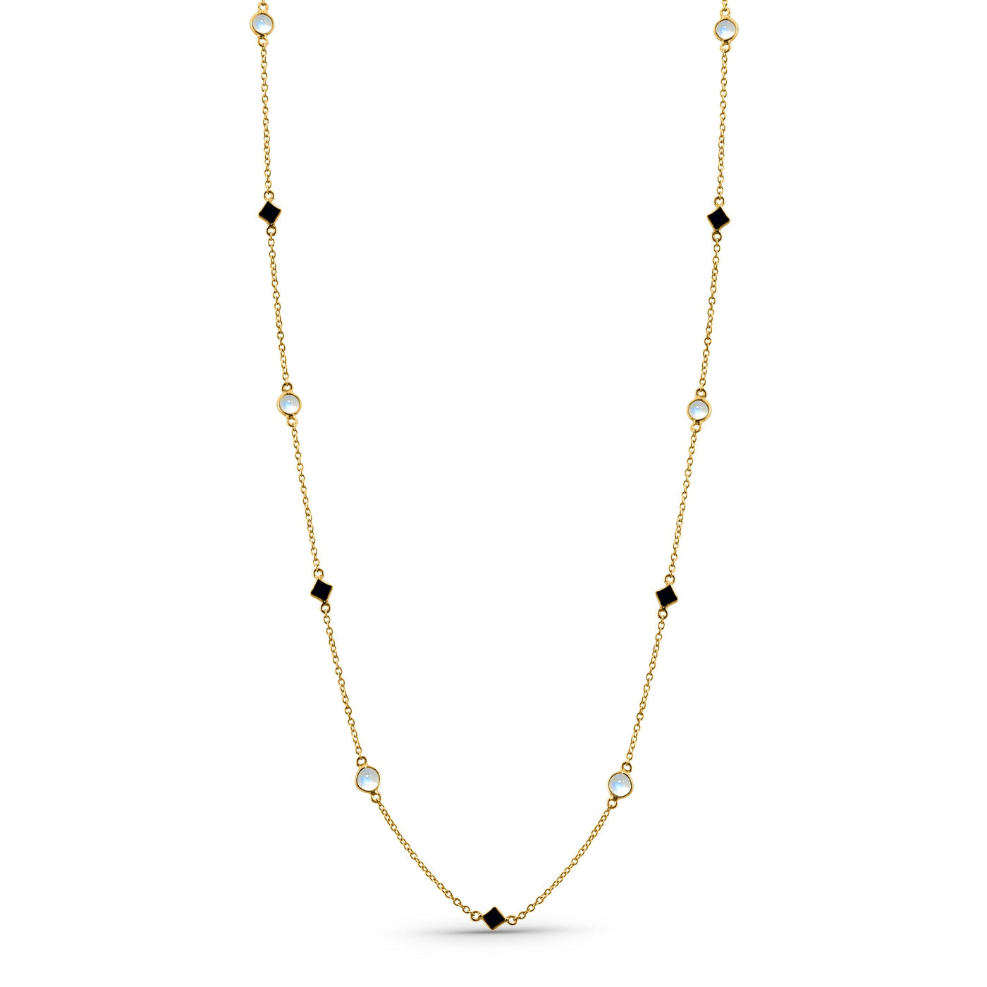 18K gold blue sapphire & rainbow moonstone necklace