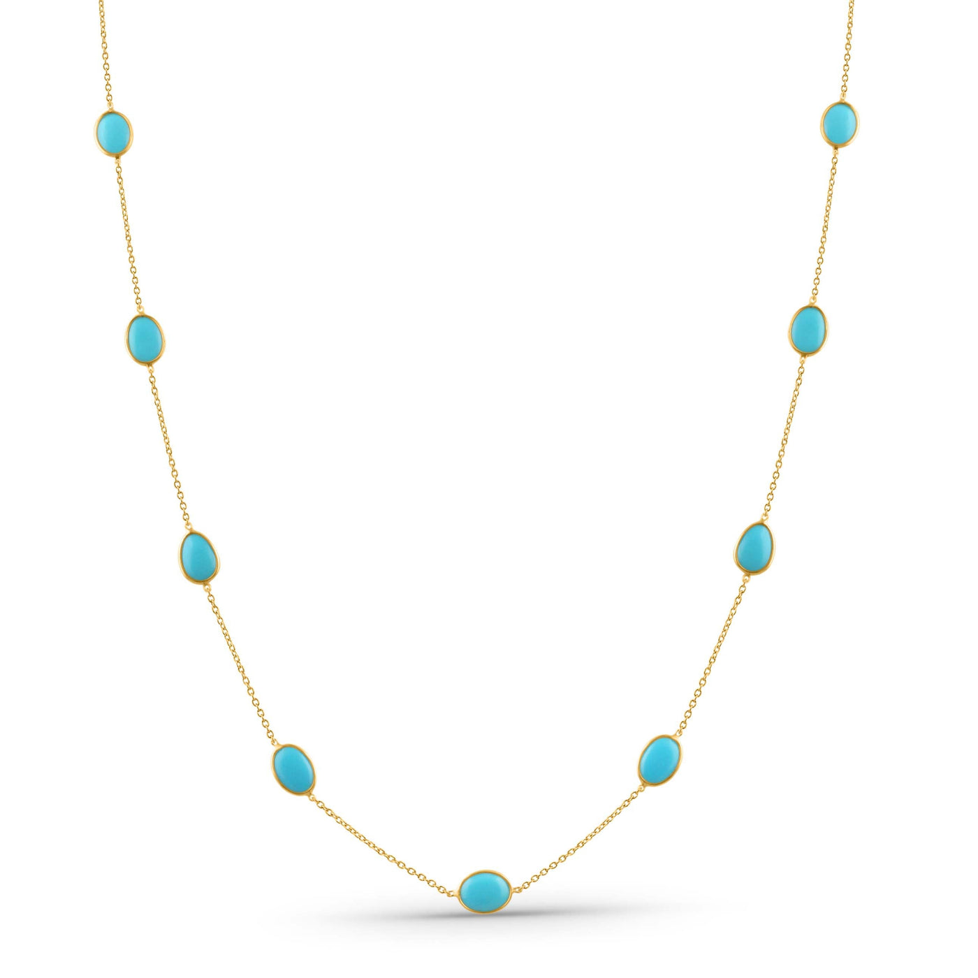 Turquoise Oval Necklace In 18K Yellow Gold