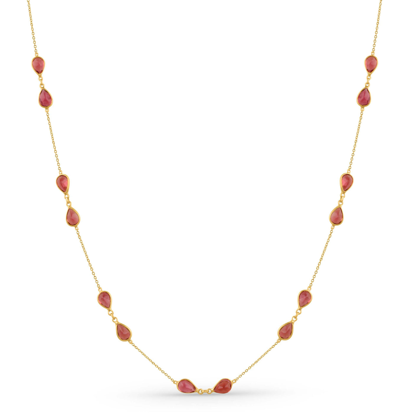 Pink Tourmaline Pear Shape Necklace With 18 Kt Gold