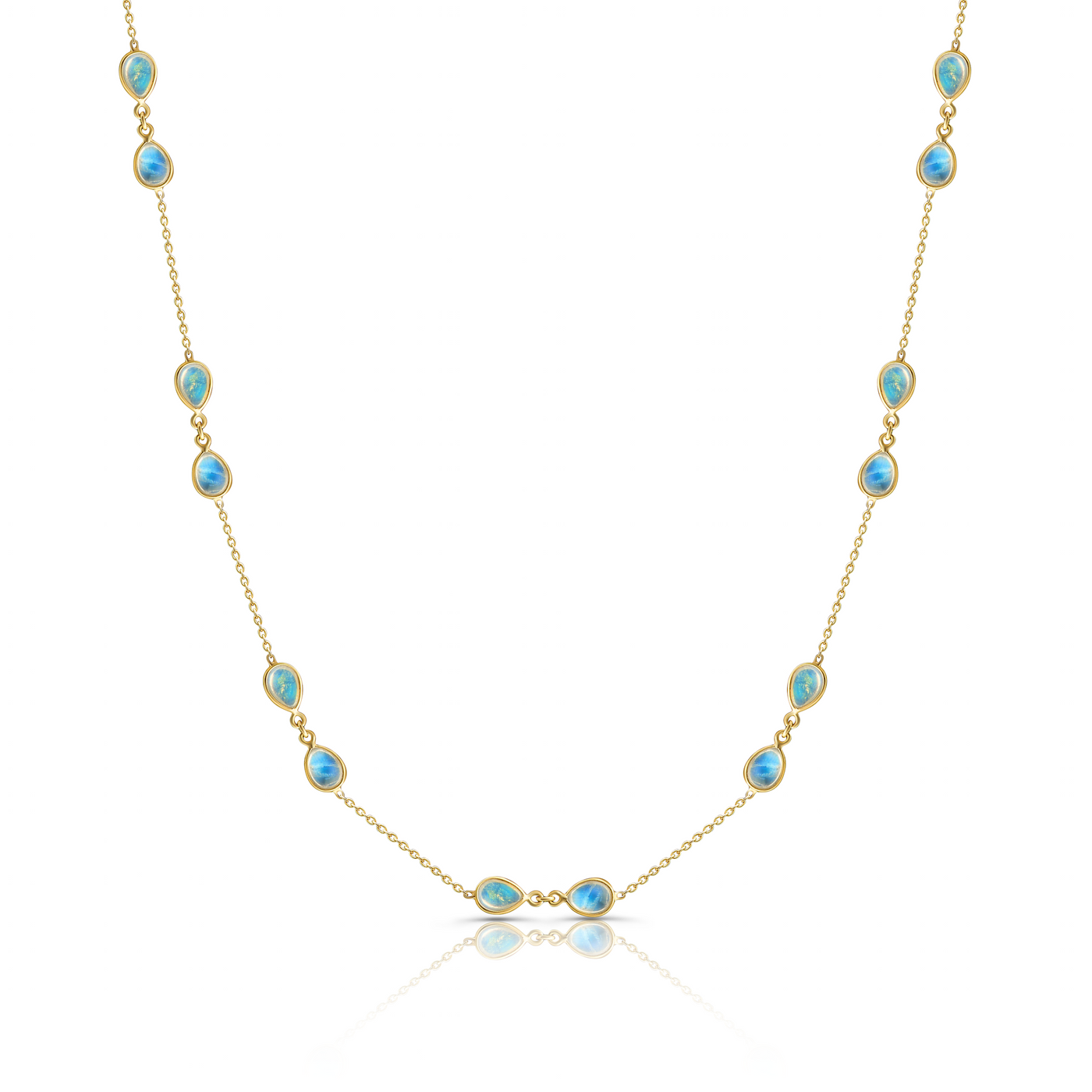 18K Yellow Gold Rainbow Moonstone Necklace by Tresor Collection