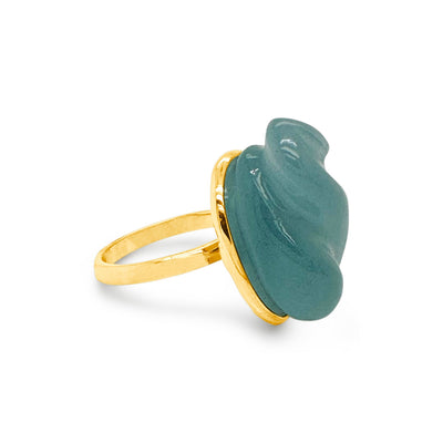 18K Yellow Gold Carved Aquamarine Ring by Tresor Collection