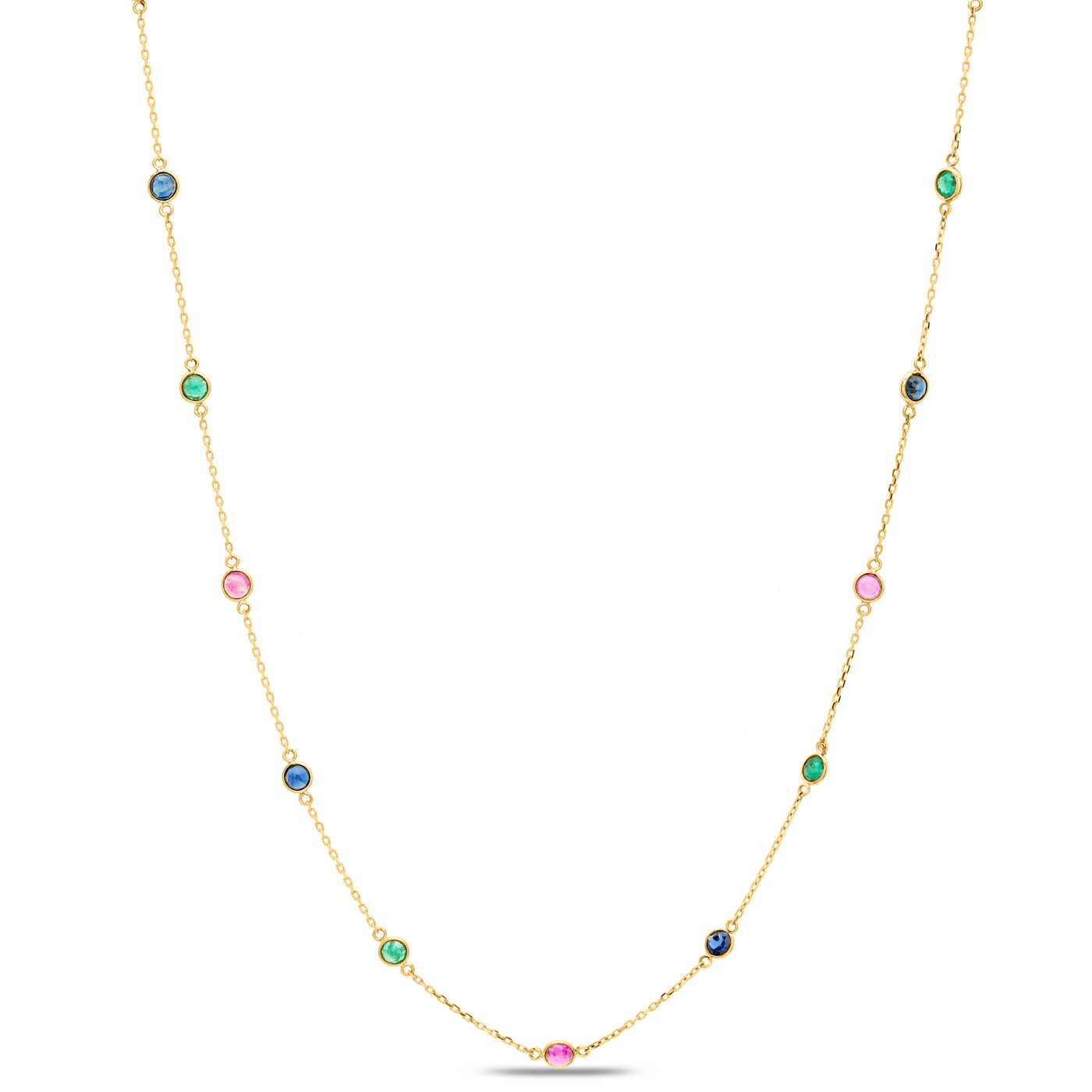 Gemstone Station Necklace In 18K Yellow Gold - Rounds