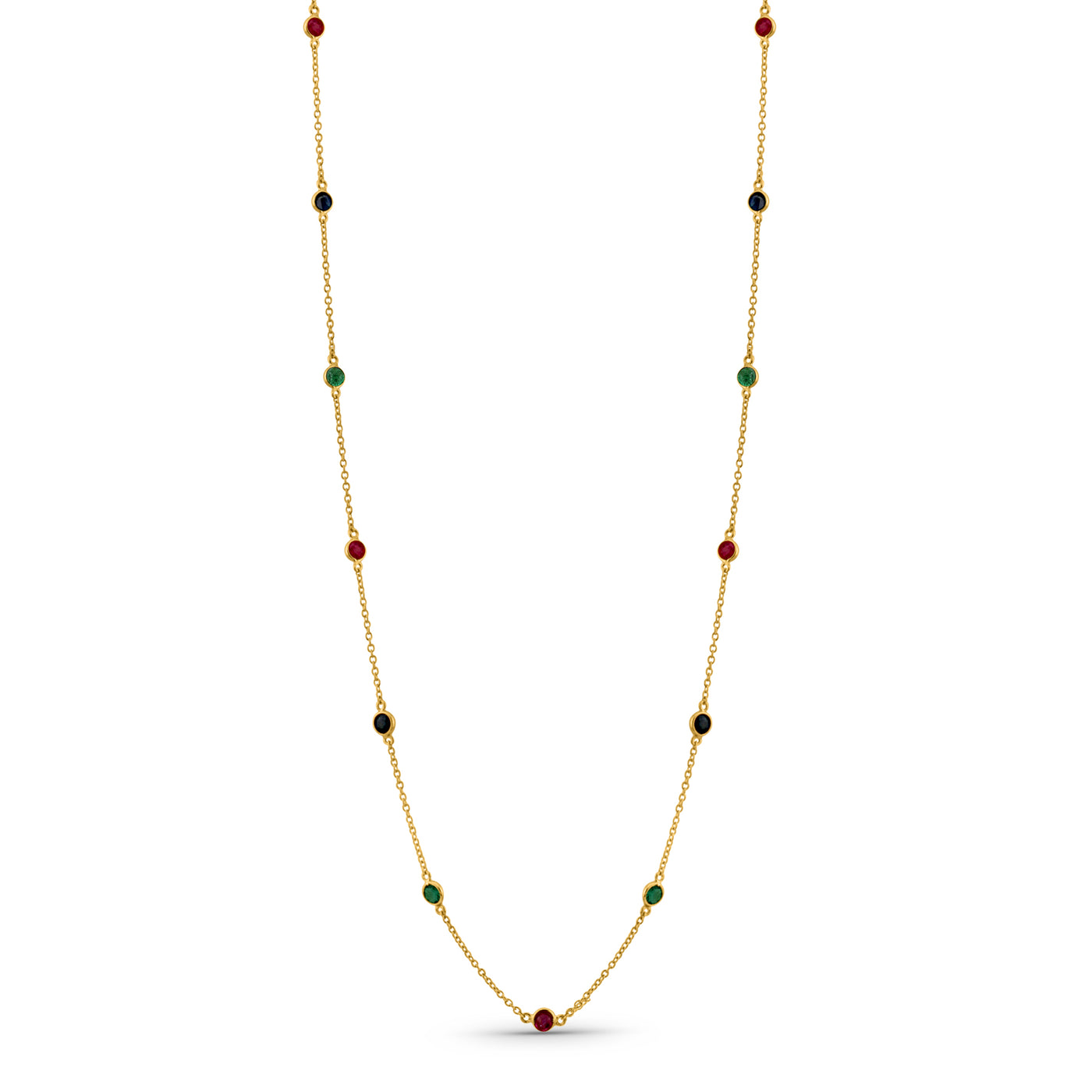 Gemstone Station Necklace In 18K Yellow Gold - Rounds