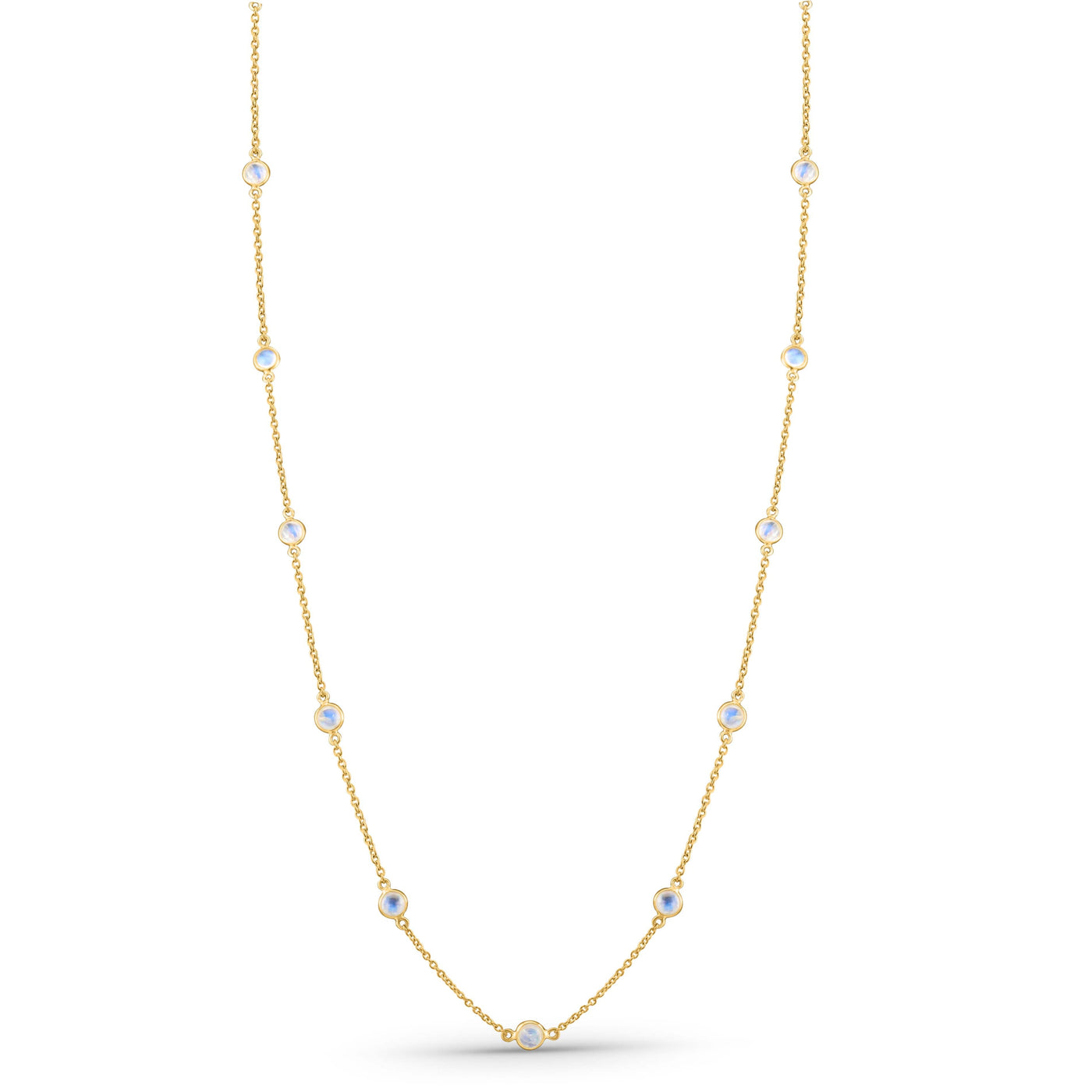 Rainbow Moonstone Round Necklace In 18K Yellow Gold