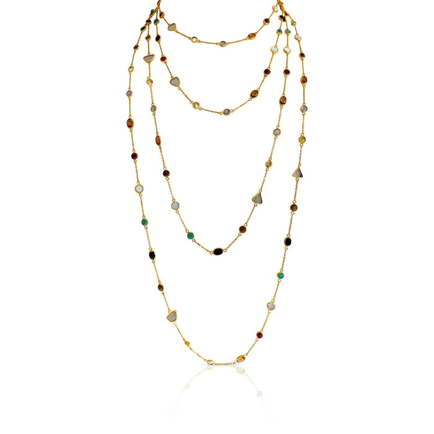 18K Gold 9 Precious Gemstone Necklace by Tresor Collection