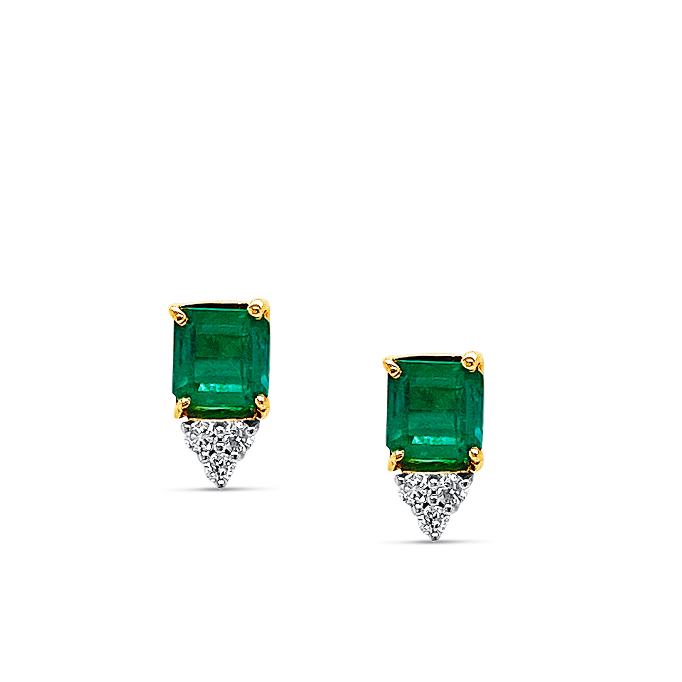 Emerald budget And Diamond Stud Earring In 18K Yellow Gold