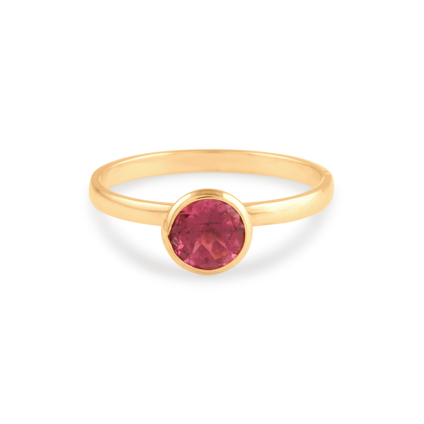 Pink Tourmaline Round Ring In 18K Yellow Gold