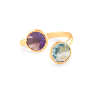 18K Yellow Gold Ring with Blue Topaz & Amethyst – Exquisite Fine Jewelry | Tresor