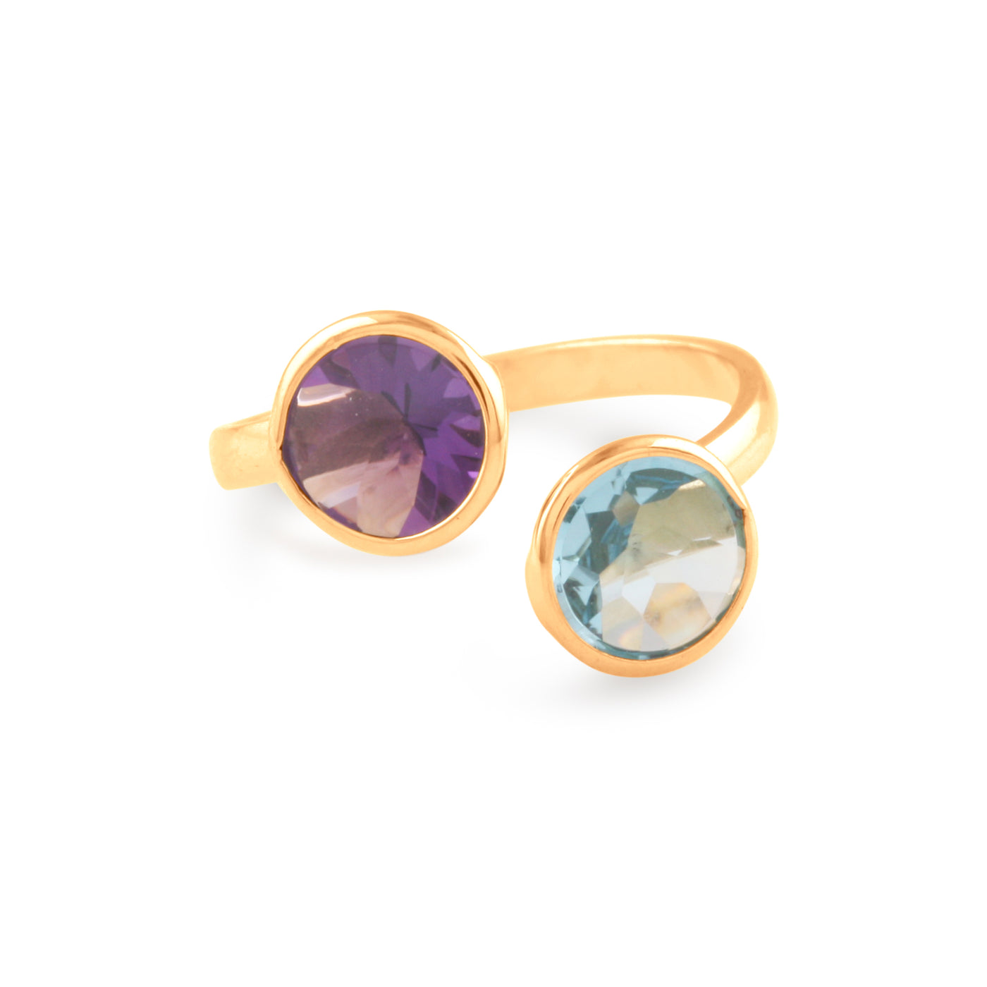 18K Yellow Gold Ring with Blue Topaz & Amethyst – Exquisite Fine Jewelry | Tresor