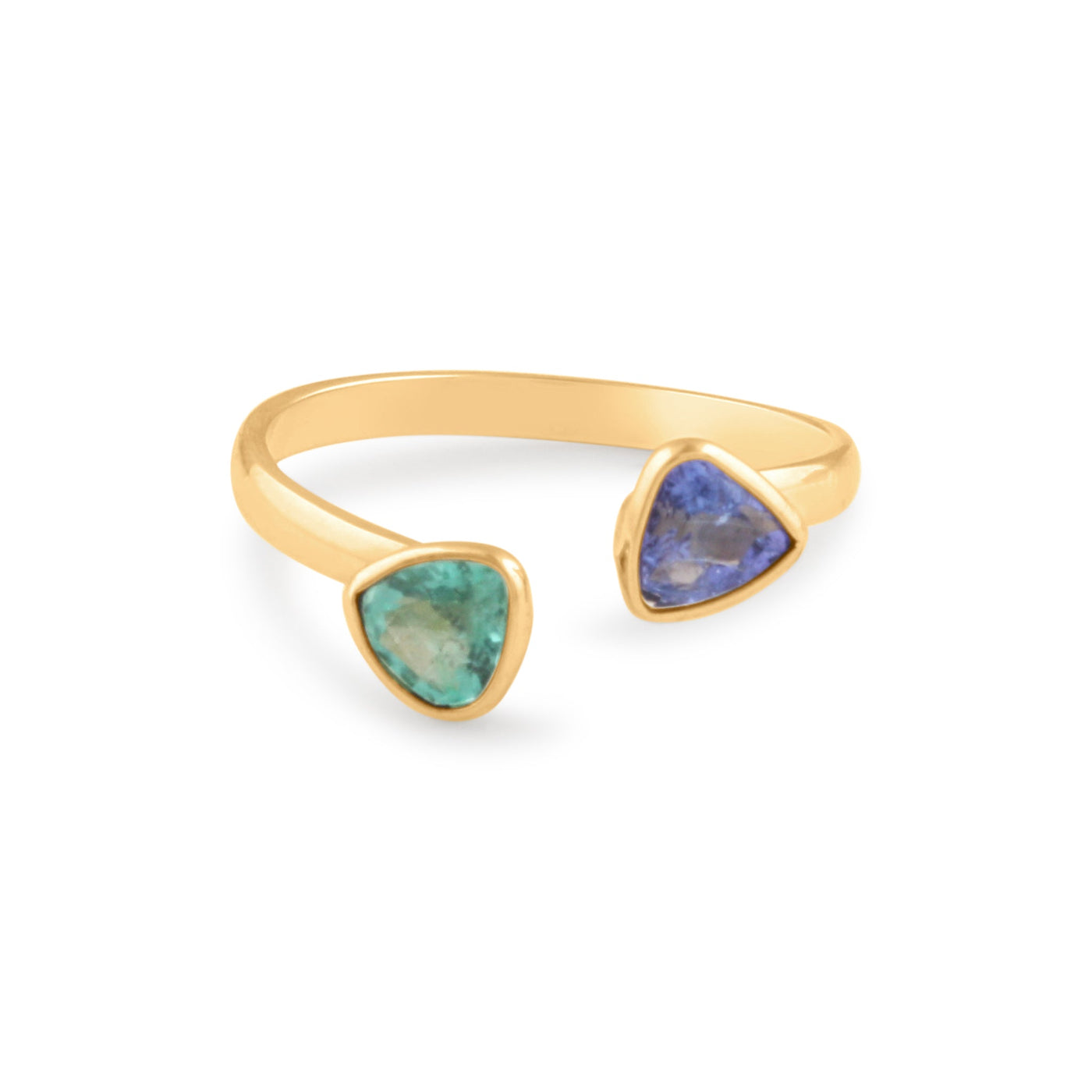 18K Gold Emerald & Tanzanite Triangle Ring – Flora Collection