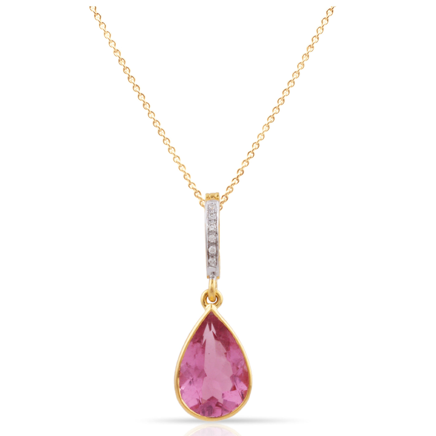 18K gold pear-shape pink tourmaline & diamond pendant – luxury fine jewelry