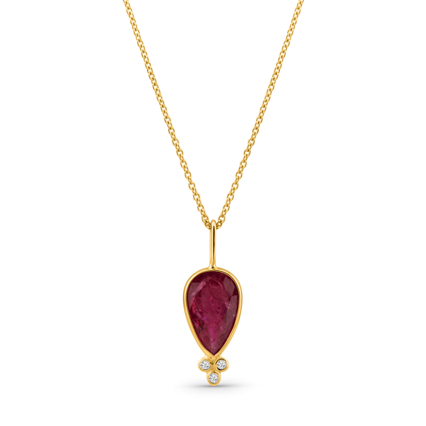 Ruby P/S & Diamond Necklace In 18K Yellow Gold