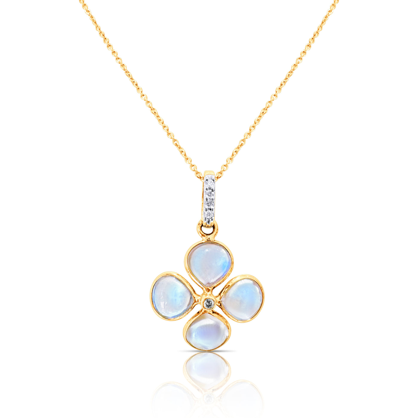 Rainbow Moonstone Tabiz Shape & Diamond Pendant In 18K Yellow Gold