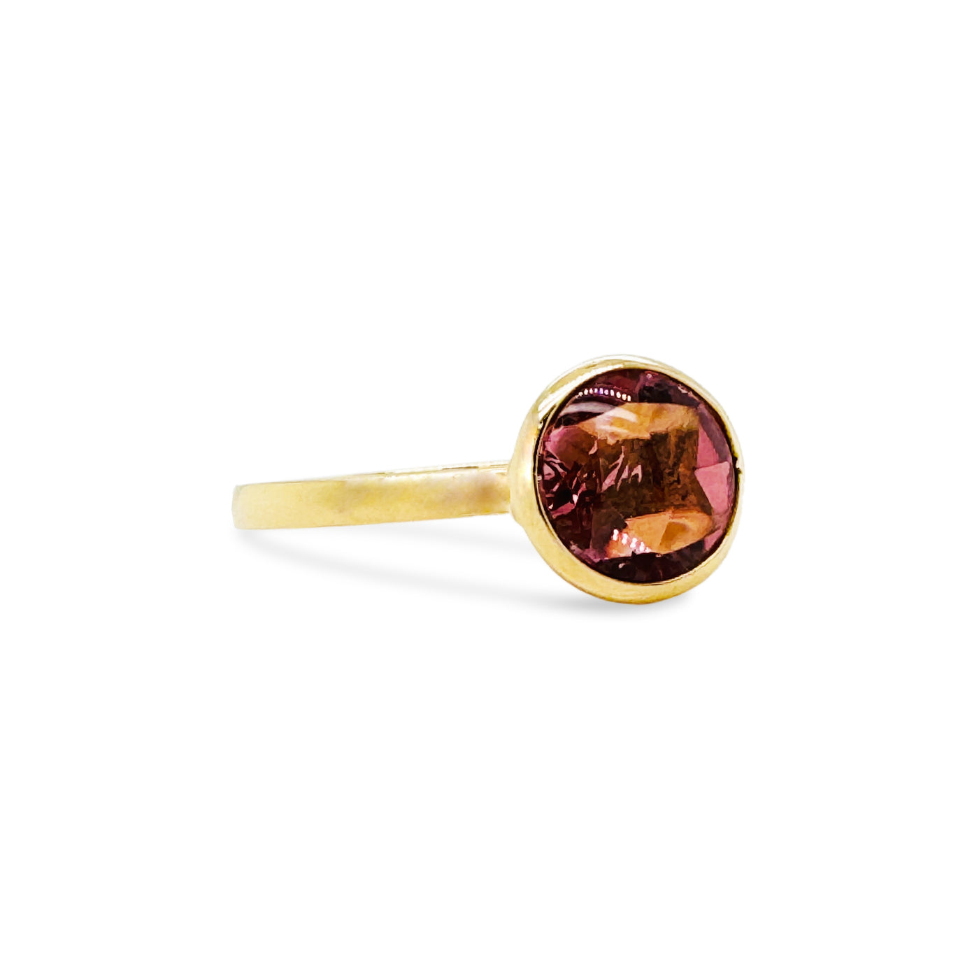 Rhodolite Round Ring In 18K Yellow Gold