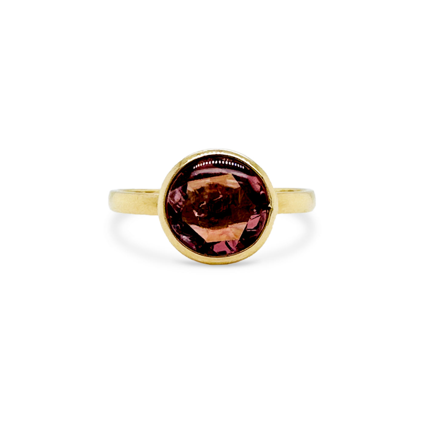 Rhodolite Round Ring In 18K Yellow Gold