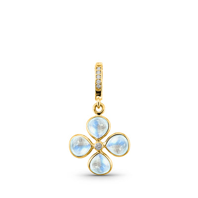Rainbow Moonstone & Diamond Four Leaf Clover Pendant In 18K Yellow Gold - Tresor Collection 18K gold Rainbow Moonstone pendant – artisanal clover design by Tresor Collection