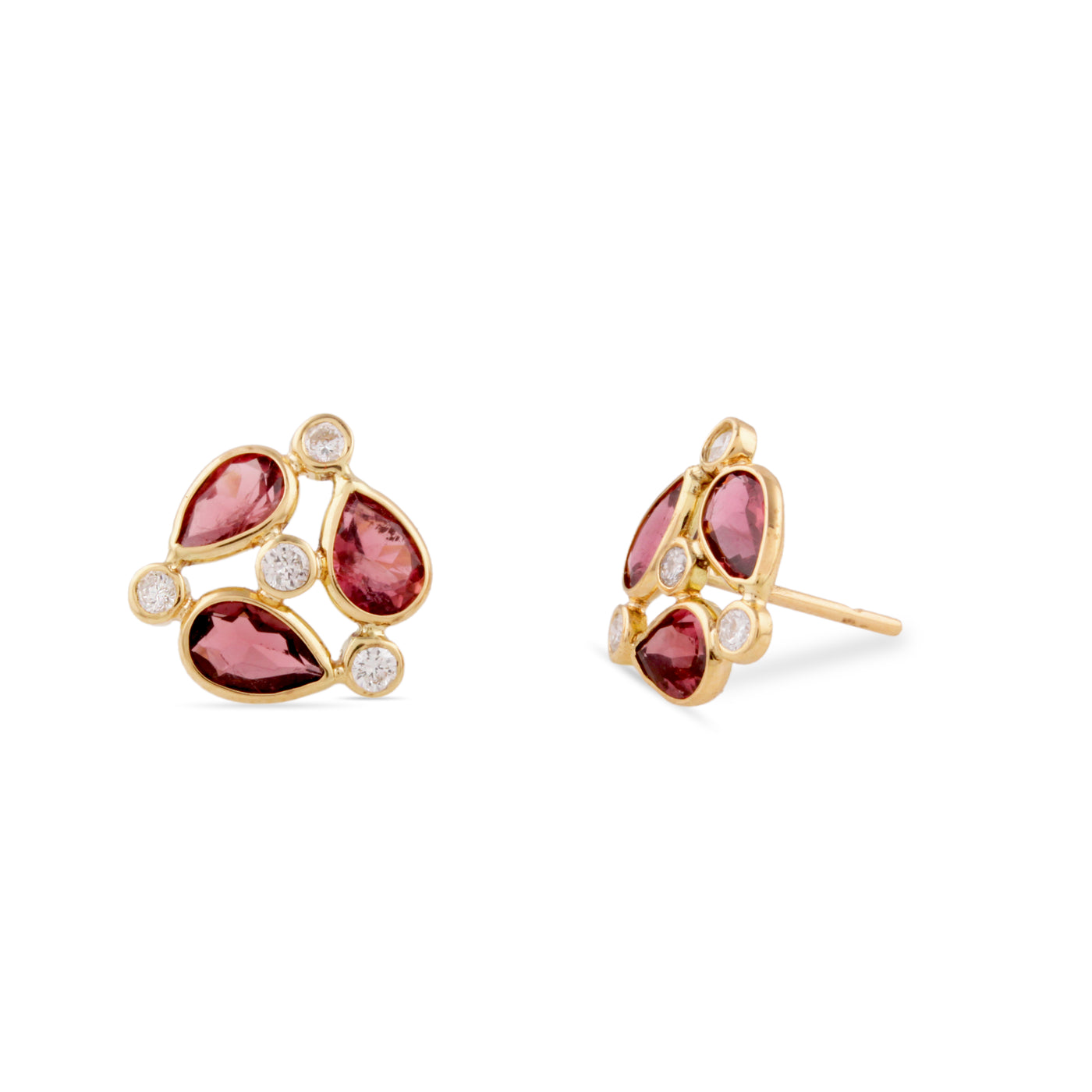 Pink Tourmaline Pear Shape & Diamond Earring In 18K Yellow Gold