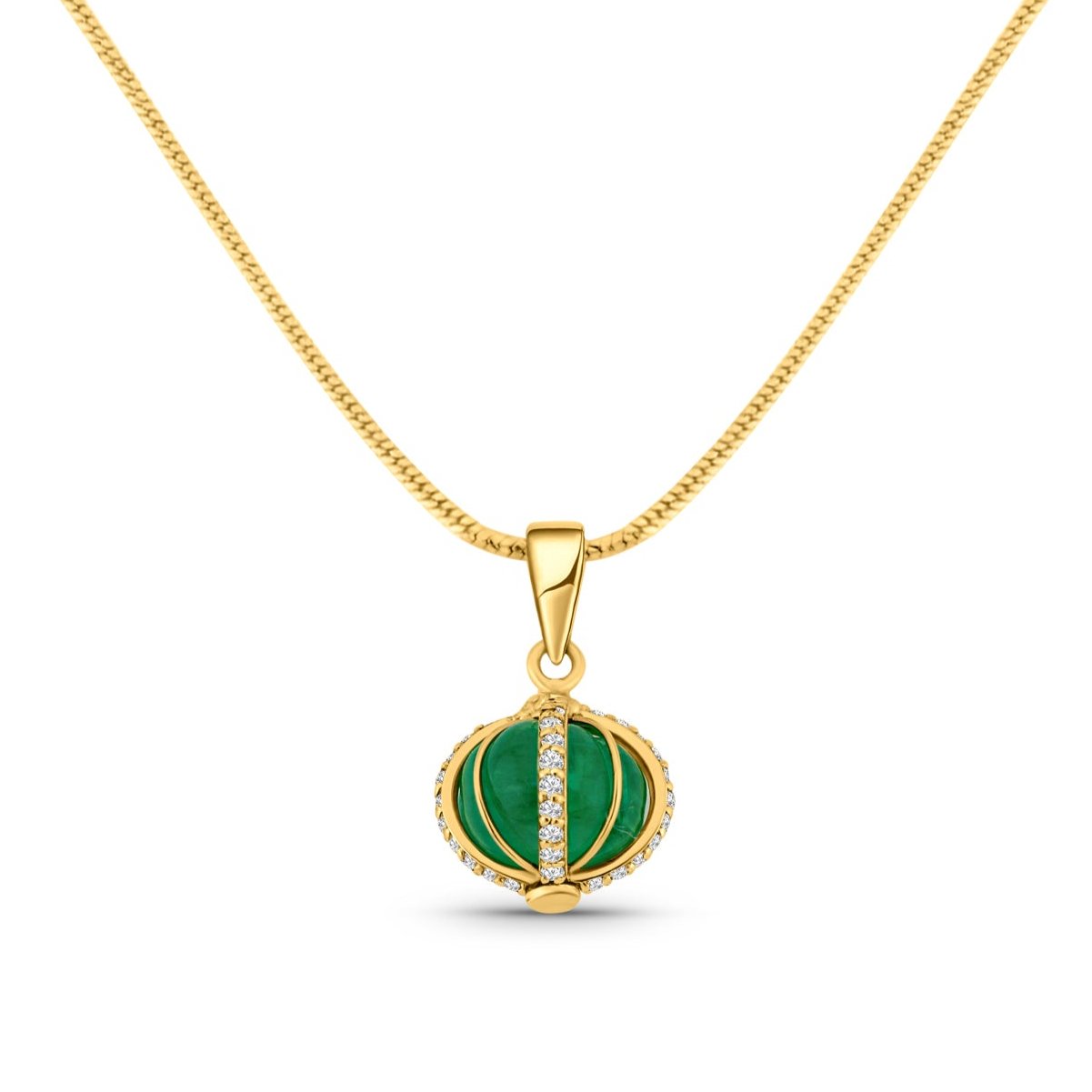 Emerald Beads & Diamond Pendant In 18K Yellow Gold